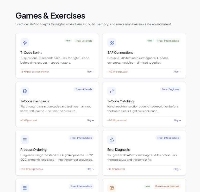 SAP games and daily challenge